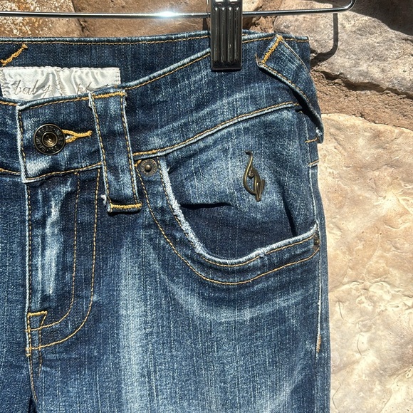 Baby Phat Jeans Flare Boot Cut Y2K Rhinestones Dark Wash Distressed Size 0 - Picture 4 of 15